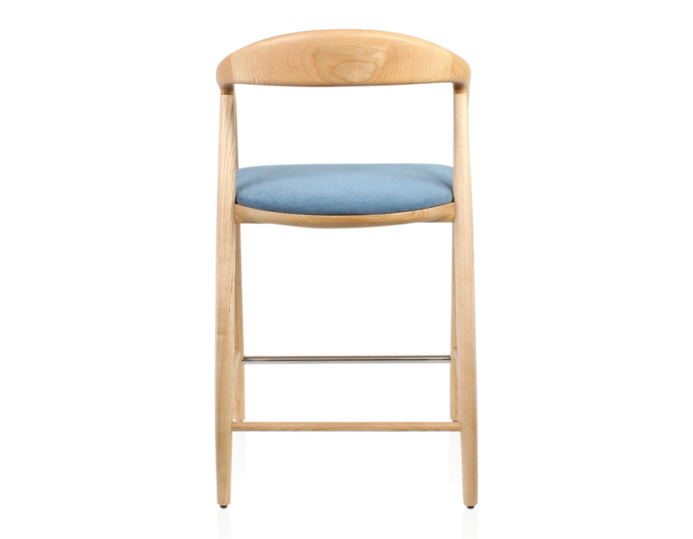 Tabouret de bar H60 cm bois teinte naturelle et tissu bleu jean Tabouret de bar H60 cm bois teinte naturelle et tissu bleu jean