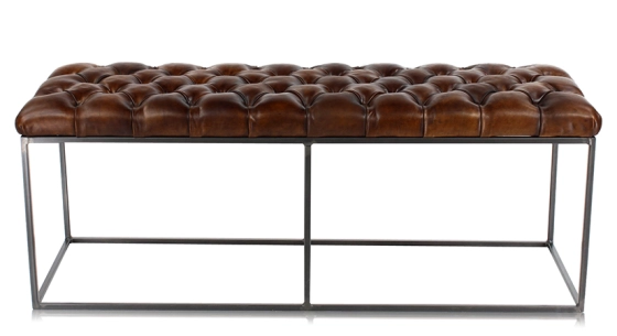 Chesterfield leather bench dark brown