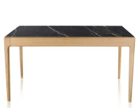 Table salle à manger en chêne et céramique 6 personnes avec bois teinte naturelle et plateau céramique effet marbre noir 160x100 cm