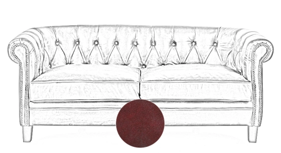 Canapé Chesterfield cuir 2 places rouge carmin accoudoirs cloutés