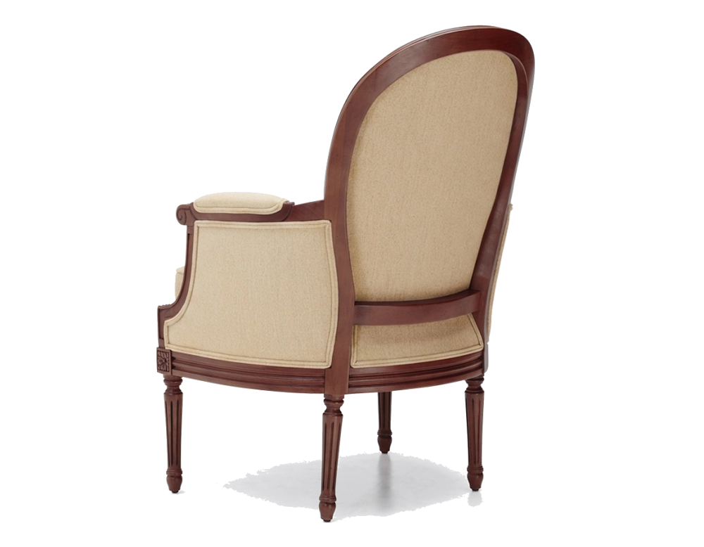 Sillón bergère moldurado estilo Luis XVI bois teinte ancienne et tissu crème