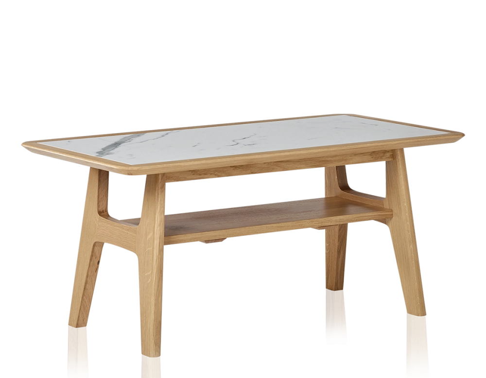 Table basse rectangulaire en chêne et céramique avec bois teinte naturelle plateau céramique effet marbre blanc 100x50 cm Table basse rectangulaire en chêne et céramique avec bois teinte naturelle plateau céramique effet marbre blanc 100x50 cm