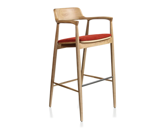 Tabouret de bar h80 cm bois teinte naturelle assise tissu orange brulé