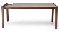 Extending table for 8 to 12 people in walnut and ceramic with ceramic extensions natural wood finish and ceramic travertine stone effect 160x100 cm Extending table for 8 to 12 people in walnut and ceramic with ceramic extensions natural wood finish and ceramic travertine stone effect 160x100 cm