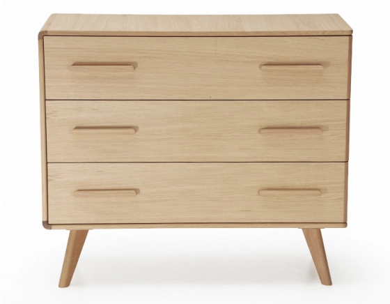 3-drawer oak chest of drawers natural wood finish