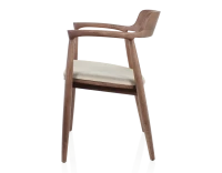 Chaise scandinave bois teinte noyer assise tissu chevron beige