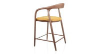 Tabouret de bar H60 cm bois teinte noyer et tissu jaune