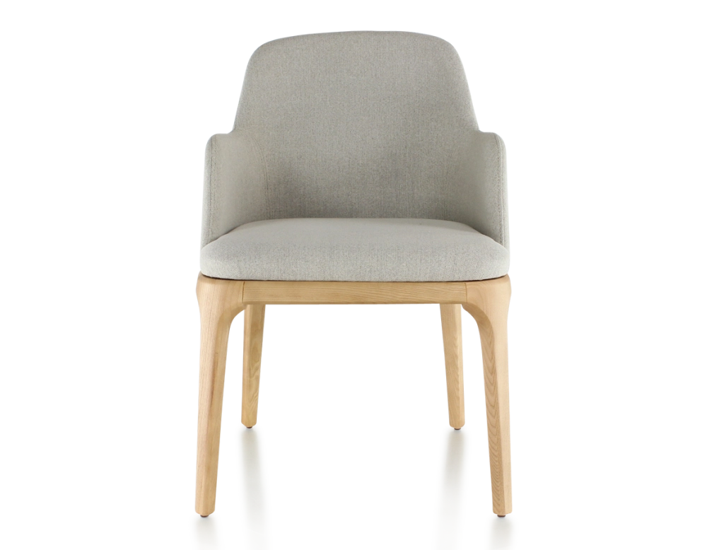 Chaise design avec accoudoirs bois teinte naturelle et tissu beige naturel Chaise design avec accoudoirs bois teinte naturelle et tissu beige naturel