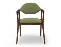Designer armchair dark brown stained wood and green fabric. Designer armchair dark brown stained wood and green fabric.