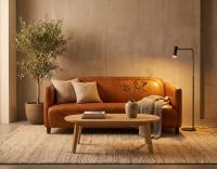 Sofá club de piel de 3 plazas coñac