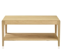 Table basse rectangulaire en chêne avec tablette teinte naturelle 100x50 cm Table basse rectangulaire en chêne avec tablette teinte naturelle 100x50 cm