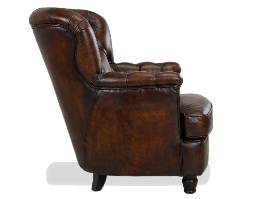 Chesterfield leather armchair medium high back dark brown