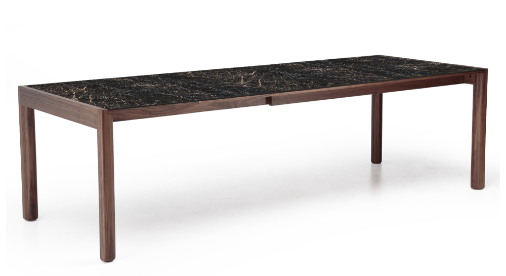 Table extensible 8 à 12 personnes en noyer et céramique allonges céramique bois teinte naturelle et céramique effet marbre noir m2 180x100 cm Table extensible 8 à 12 personnes en noyer et céramique allonges céramique bois teinte naturelle et céramique effet marbre noir m2 180x100 cm