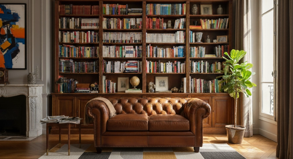 Canapé Chesterfield cuir 2 places marron vintage accoudoirs cloutés Canapé Chesterfield cuir 2 places marron vintage accoudoirs cloutés