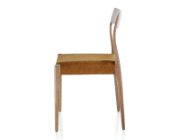 Chaise scandinave bois teinte noyer assise tissu velours bronze Chaise scandinave bois teinte noyer assise tissu velours bronze