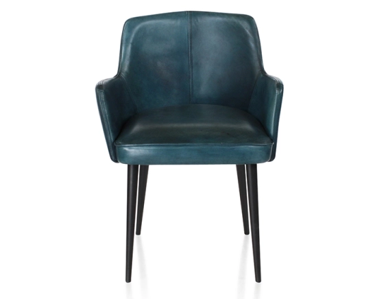 Chaise vintage avec accoudoirs cuir bleu
