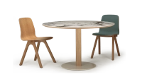 Table salle à manger ronde en chêne et céramique 6 personnes avec bois teinte naturelle et plateau céramique effet marbre blanc m3 120x120 Table salle à manger ronde en chêne et céramique 6 personnes avec bois teinte naturelle et plateau céramique effet marbre blanc m3 120x120
