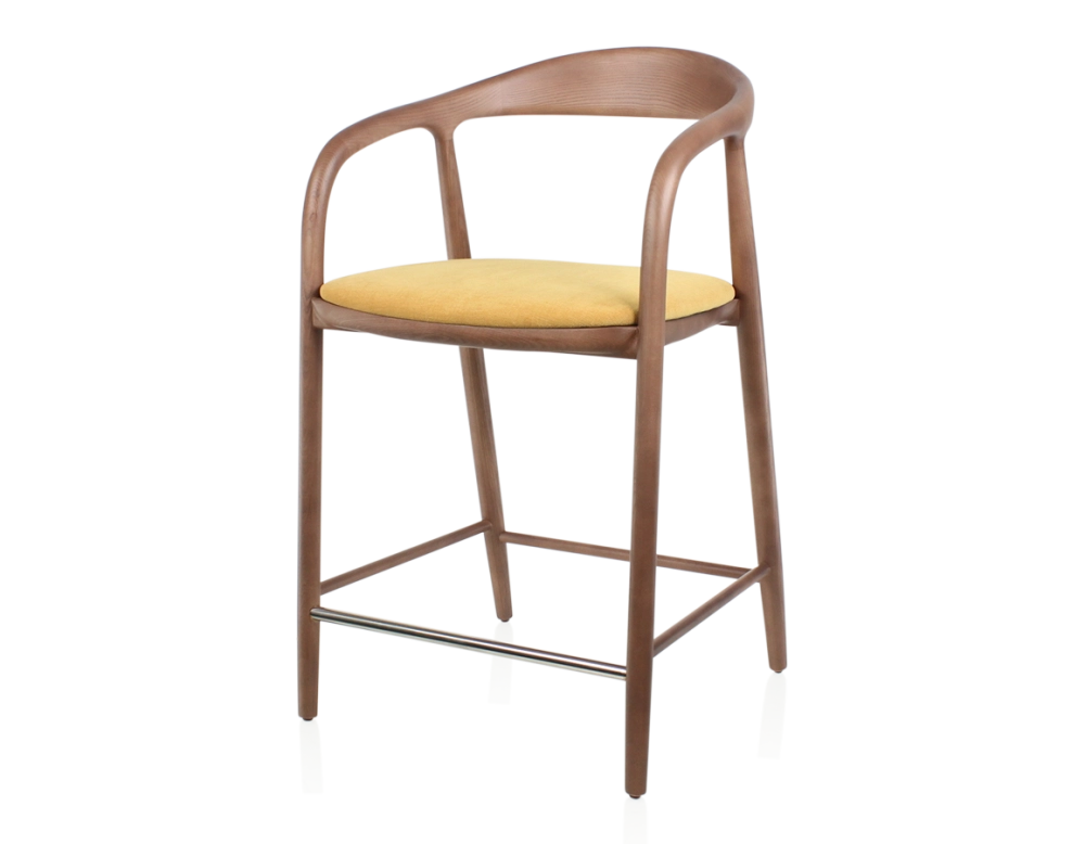Bar stool H60 cm walnut-stained wood and yellow fabric Bar stool H60 cm walnut-stained wood and yellow fabric