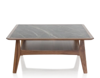 Table basse carré en noyer et céramique bois teinte naturelle plateau céramique effet marbre noir 100x100 cm Table basse carré en noyer et céramique bois teinte naturelle plateau céramique effet marbre noir 100x100 cm