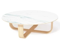Table basse ronde en chêne naturel et céramique effet marbre blanc 100 cm