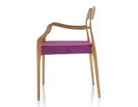 Chaise scandivave avec accoudoirs bois teinte merisier assise tissu violet