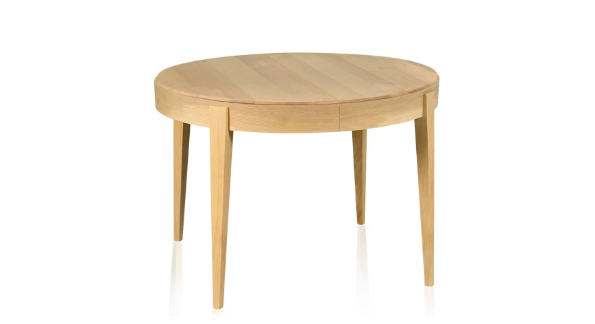 Table extensible ronde en chêne 6 à 8 personnes avec plateau et allonges en bois teinte naturelle 110 cm