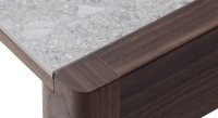 Table extensible 8 à 12 personnes en noyer et céramique allonges céramique bois teinte naturelle et céramique effet terrazzo gris 160x100 cm Table extensible 8 à 12 personnes en noyer et céramique allonges céramique bois teinte naturelle et céramique effet terrazzo gris 160x100 cm