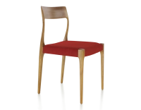 Scandinavian chair cherry stained wood burgundy fabric seat Scandinavian chair cherry stained wood burgundy fabric seat