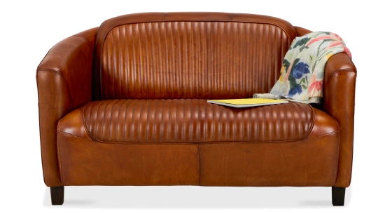 2 seater leather club sofa light brown
