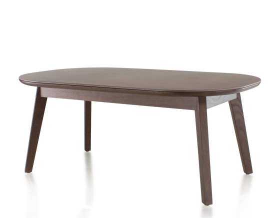 Table basse ovale en chêne et céramique avec bois teinte marron foncé plateau céramique brun oxydé 100x60 cm