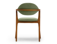 Designer armchair cherry wood stain and green fabric Designer armchair cherry wood stain and green fabric