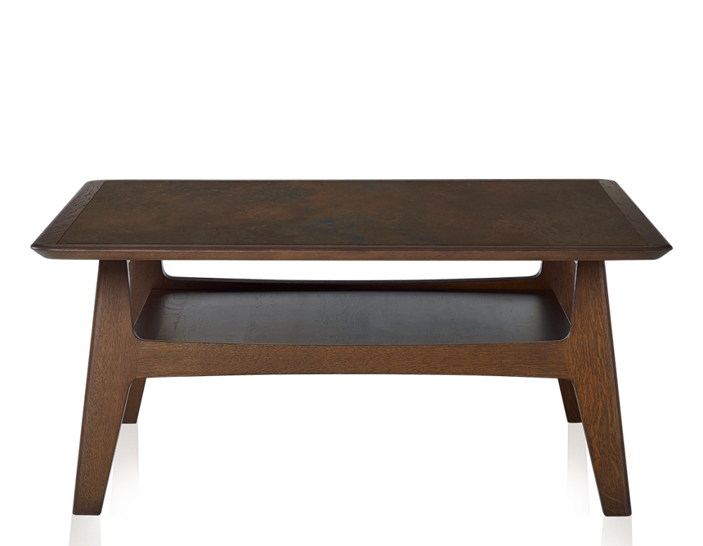 Table basse carrée en chêne et céramique avec bois teinte marron foncé plateau céramique brun oxydé 100x100 cm Table basse carrée en chêne et céramique avec bois teinte marron foncé plateau céramique brun oxydé 100x100 cm