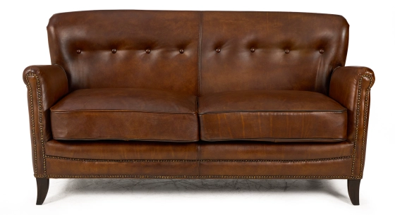 2 seater leather club sofa vintage brown