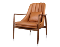 Fauteuil scandinave bois teinte merisier et cuir caramel Fauteuil scandinave bois teinte merisier et cuir caramel