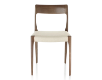 Chaise scandinave bois teinte marron foncé assise tissu chevron beige Chaise scandinave bois teinte marron foncé assise tissu chevron beige