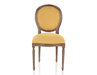 Chaise ancienne style Louis XVI bois teinte marron foncé et tissu jaune Chaise ancienne style Louis XVI bois teinte marron foncé et tissu jaune