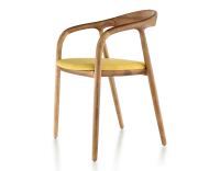 Chaise scandinave bois teinte merisier et tissu jaune
