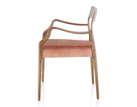 Chaise scandinave avec accoudoirs bois teinte noyer assise tissu velours rose pâle Chaise scandinave avec accoudoirs bois teinte noyer assise tissu velours rose pâle