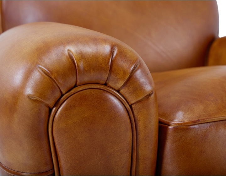 Leather club armchair cognac piped armrests Leather club armchair cognac piped armrests