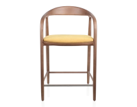 Bar stool H60 cm walnut-stained wood and yellow fabric Bar stool H60 cm walnut-stained wood and yellow fabric