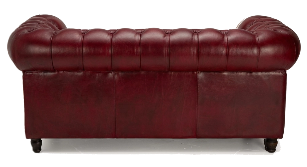 Sofá Chesterfield de piel 2 plazas rojo carmín reposabrazos con tachuelas