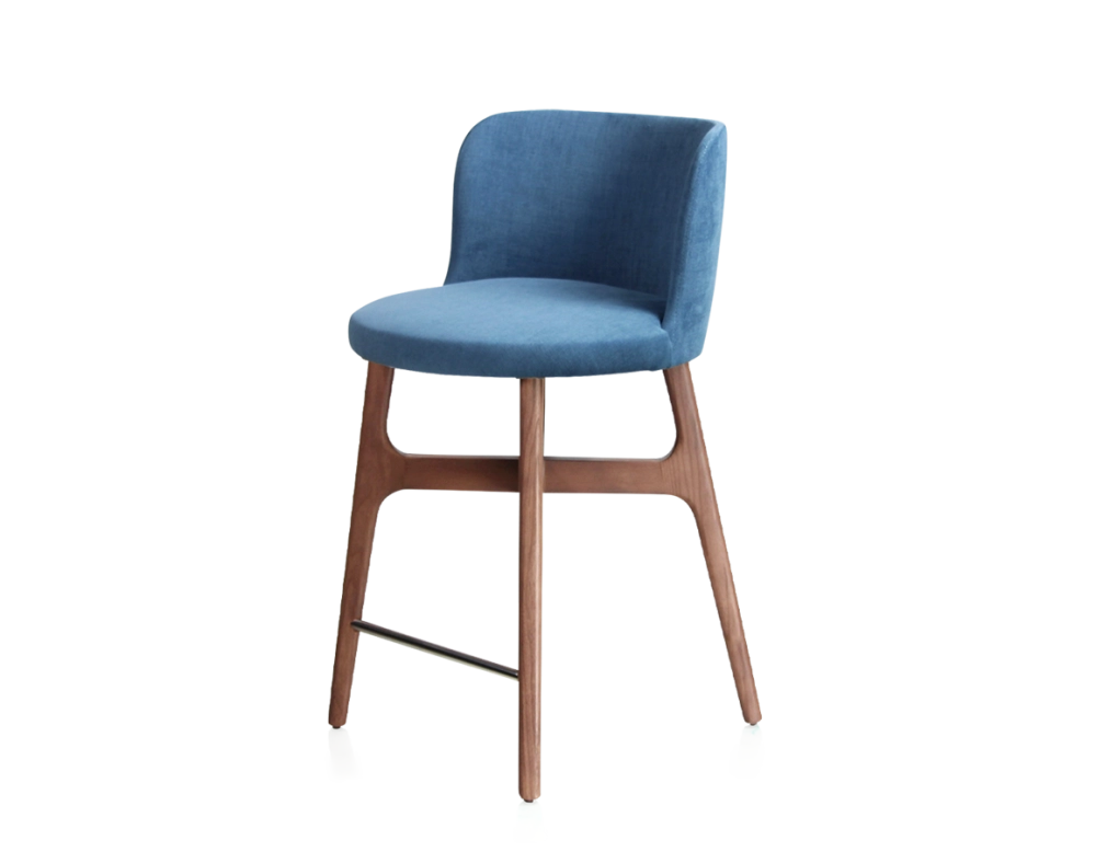 Bar stool h60 cm walnut-stained wood, denim-blue fabric seat Bar stool h60 cm walnut-stained wood, denim-blue fabric seat
