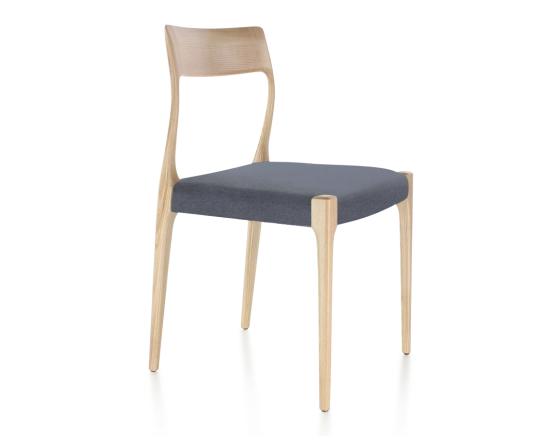 Scandinavian chair natural tint wood, grey fabric seat