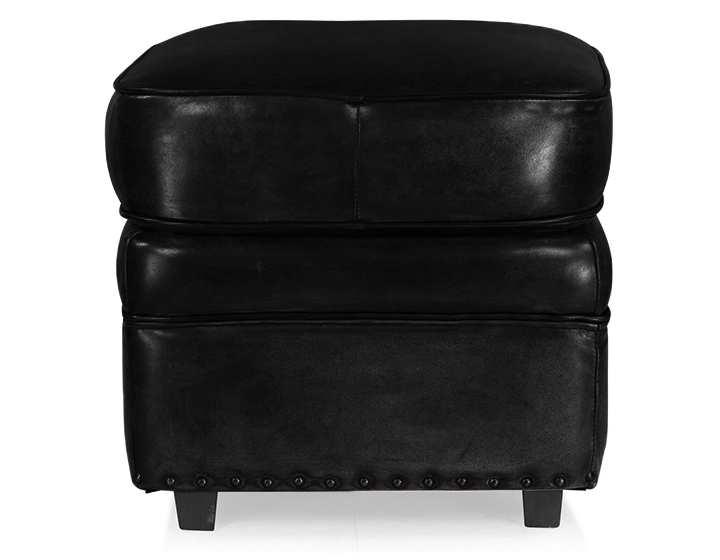 Pouf cuir noir bord clouté Pouf cuir noir bord clouté