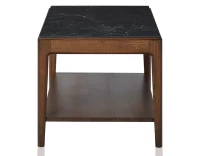 Table basse rectangulaire en chêne et céramique avec tablette en bois teinte marron foncé plateau céramique effet ardoise 100x50 cm