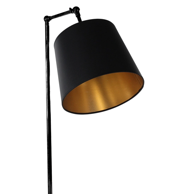 Lampadaire salon articulé noir abat jour noir intérieur doré Lampadaire salon articulé noir abat jour noir intérieur doré