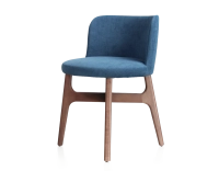 Designer chair walnut-stained wood, denim-blue fabric seat Designer chair walnut-stained wood, denim-blue fabric seat