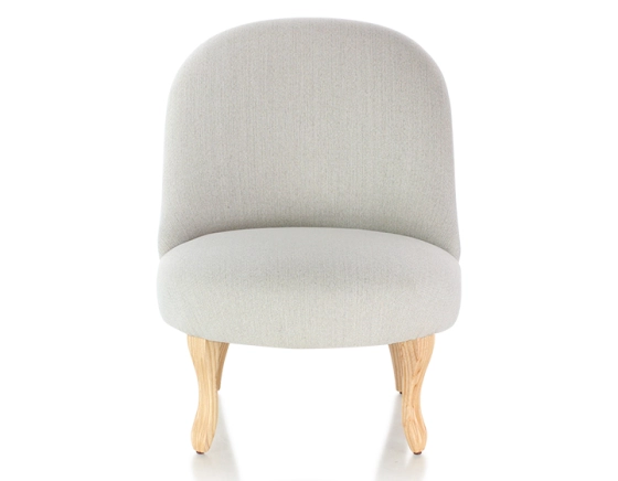 Armless toad chair natural wood stain feet and natural beige fabric