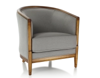 Fauteuil ancien accoudoirs moulurés bois teinte ancienne et tissu gris clair Fauteuil ancien accoudoirs moulurés bois teinte ancienne et tissu gris clair