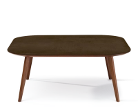 Table basse carré aux angles arrondis F2 en noyer et céramique bois teinte naturelle plateau céramique brun oxydé 110x110x40 cm